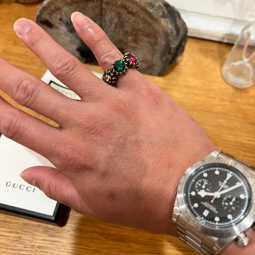 Gucci Aged Gold Tiger Head Multicolor Stones Infinity Stones Thanos Ring - Picture 13 of 15
